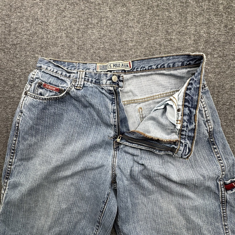 VTG US Polo ASSN Jean Shorts Baggy Y2K Men's Sz 36 Skater Carpenter Thrashed - Picture 11 of 16